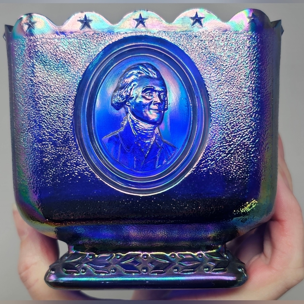 Fenton Cobalt Blue Carnival Glass Square Candy Dish Presidential Bicentennial - Picture 5 of 15